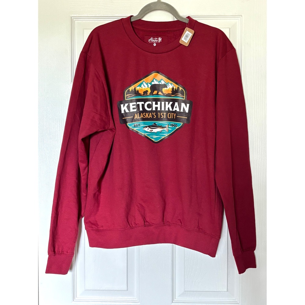 NWT Alaska Outpost Ketchikan Alaska Graphic Sweatshirt Maroon Mens Medium